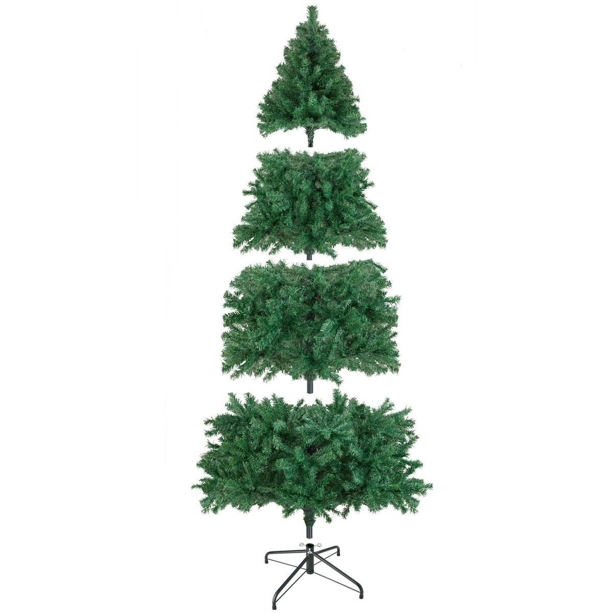 SET WEIHNACHTSBAUM MIT LICHTERKETTE ,pulverbeschichteter Metallständer mit Kunststoffkappen,grün - Grün, Kunststoff (230cm) - tectake