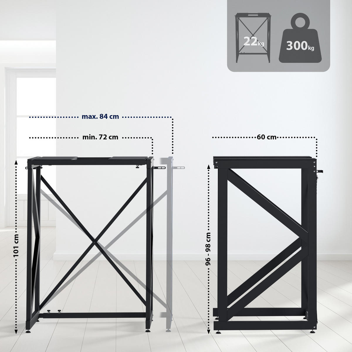 STAPELGESTELL für Wäschetrockner auf Waschmaschine RALF Schwarz - Schwarz, Metall (84/101/60cm) - DELUKE
