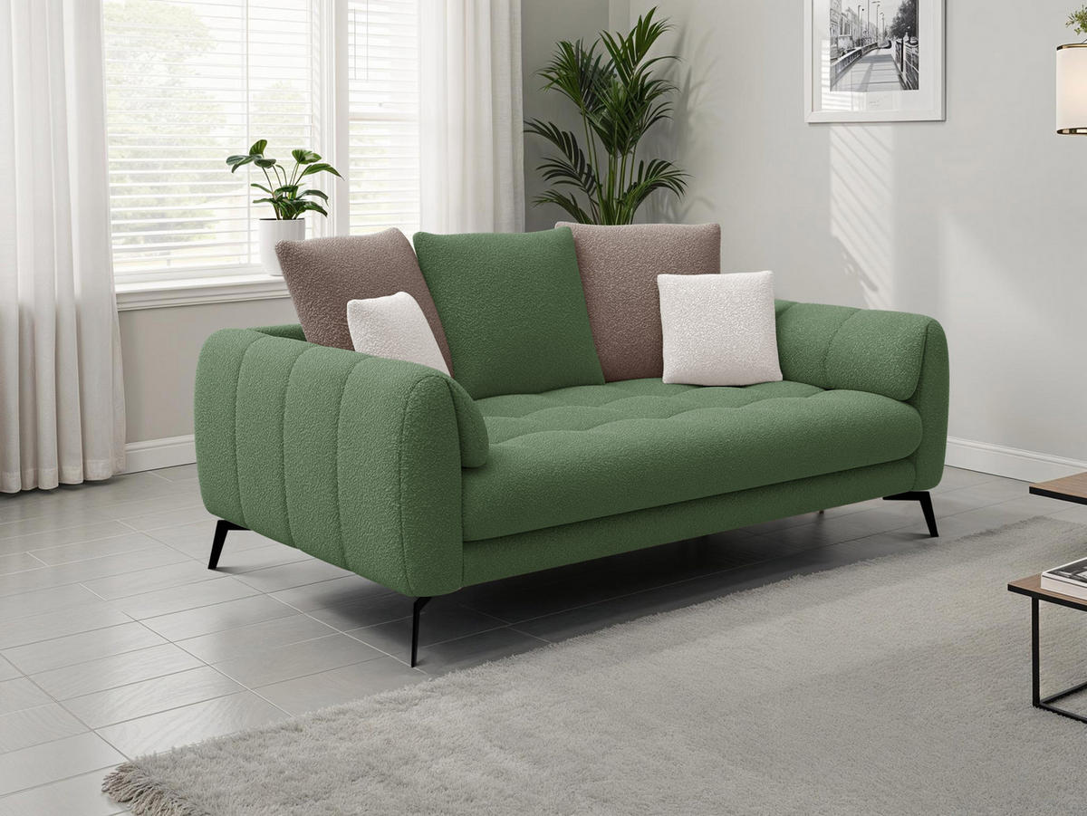 SOFA CALME 2,5-Sitzer, olive und beige - Olivgrün, Holz/Textil (199/92/108cm) - Courtois Laville