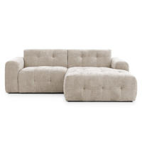 ECKSOFA mit Ottomane rechts, raffinierten Steppungen, Wellenunterfederung, B234/T161/H79 cm, Chenille-Bezug in Sand Grau / 21037 - Sandfarben/Greige, Kunststoff/Textil (234/79/161cm) - luma-home
