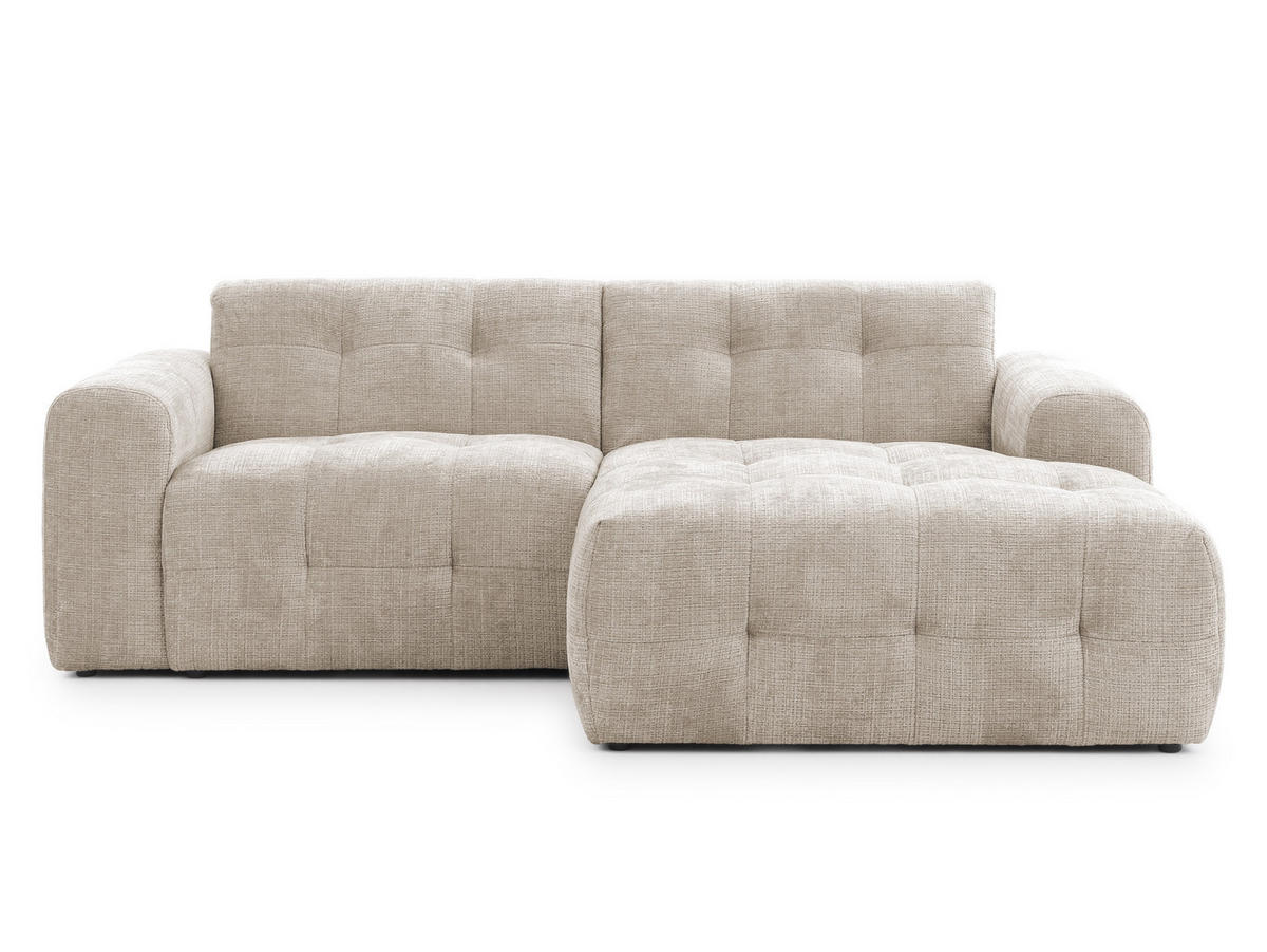 ECKSOFA Kozy im Bumpy-Design mit fester Rückenlehne aus weichem Dunkelbeige Chenille-Stoff - Ottomane rechts - Beige/Schwarz, Holz/Kunststoff (234/161cm) - S-Style Möbel