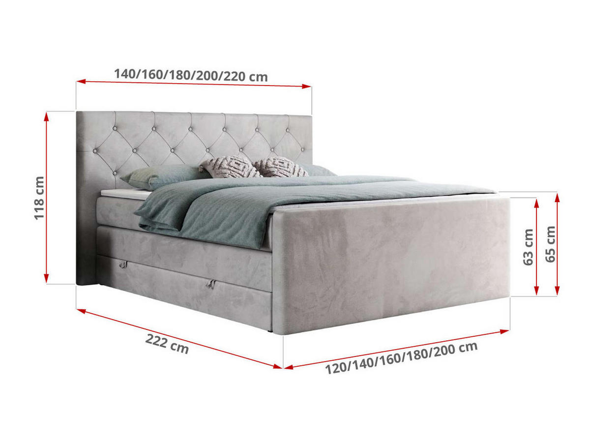 BOXSPRINGBETT KING VELEN 160/200 Hellgrau Velvet - H4 - Hellgrau, Holz/Textil (160/200cm) - MKS