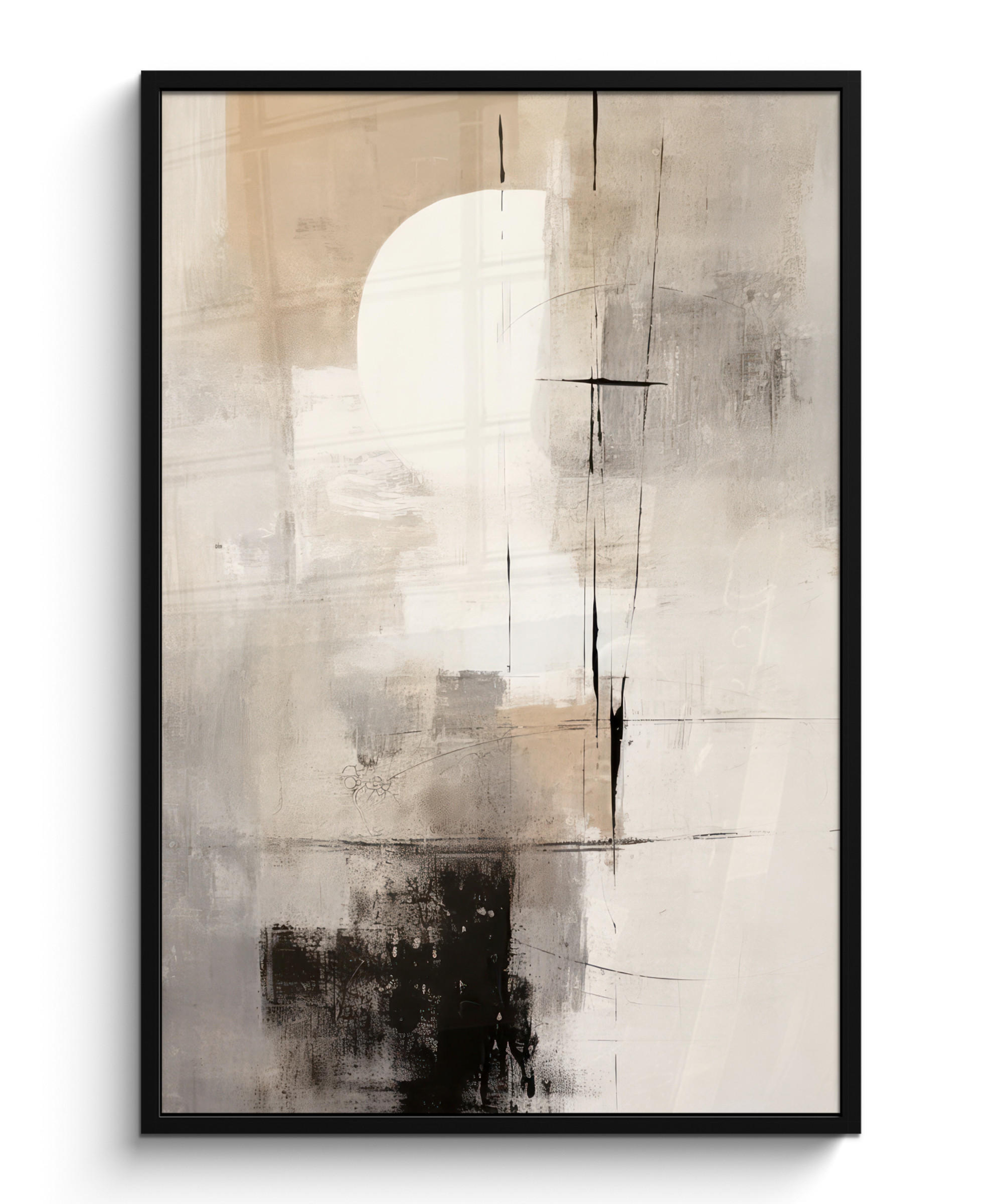 GERAHMTES BILD Abstrakt - Kunst - Grau 80x120 cm - Hellgrau, Papier (80/120cm) - MuchoWow