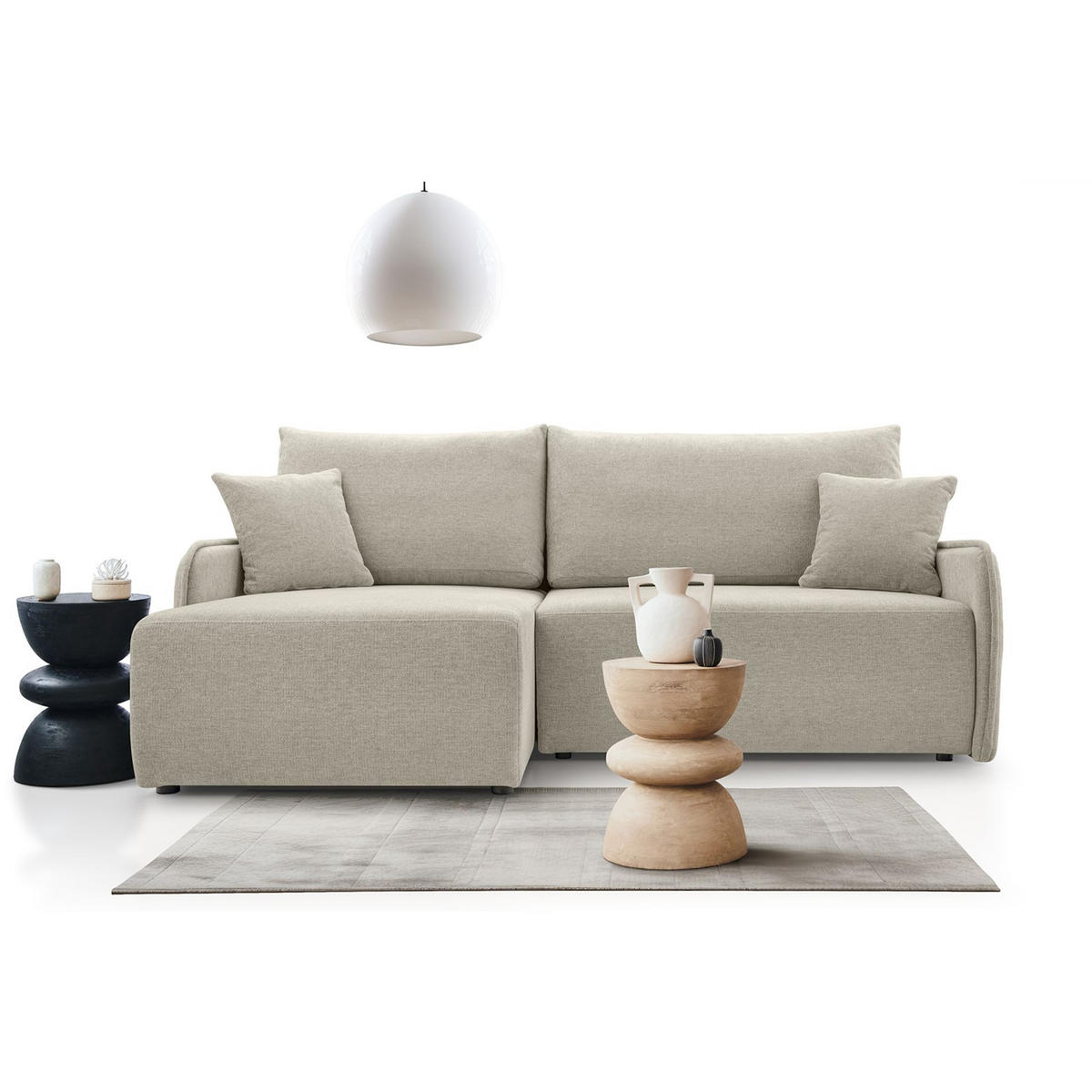 ECKSOFA Netarro, Beige Chenille, linksseitig - Beige/Schwarz, Kunststoff/Textil (198/147cm) - Selsey