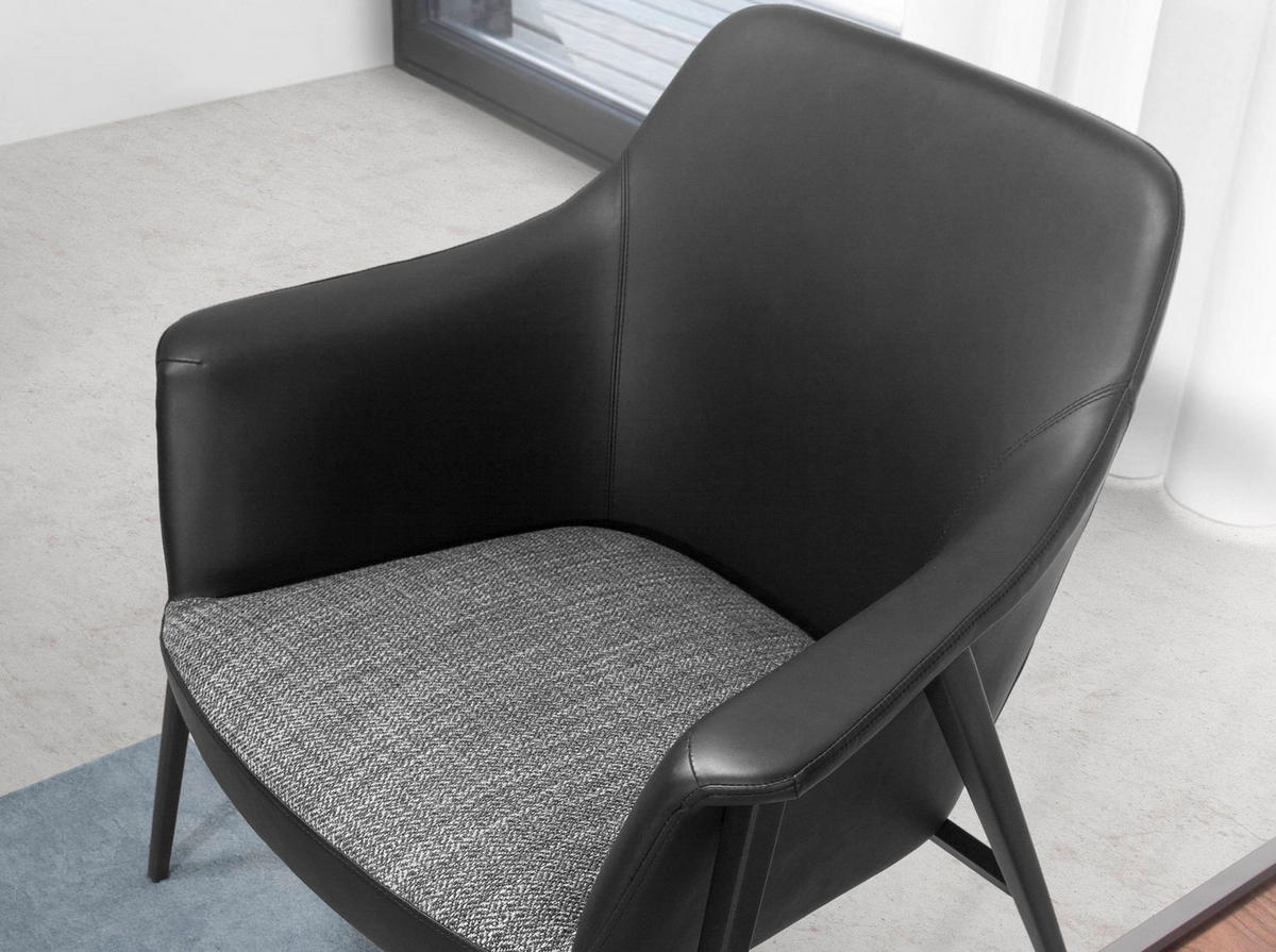 DREHSESSEL aus grauem Stoff und schwarzem Öko-Leder - Schwarz/Grau, Leder/Textil (80/79/72cm) - ANGEL CERDA