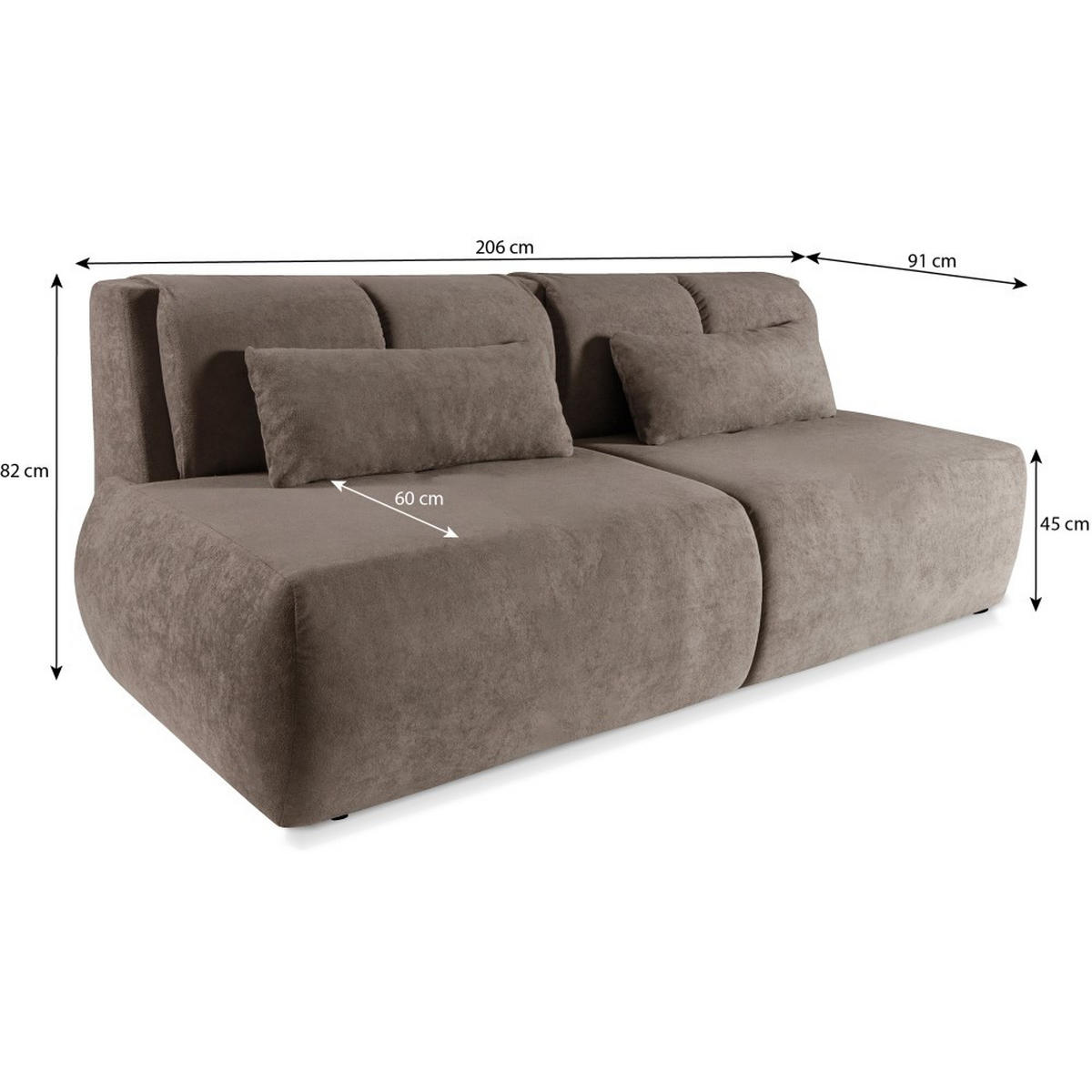 SCHLAFSOFA 3-Sitzer Trevi mit Schlaffunktion, Braun - Schwarz/Braun, Textil (206/82/91cm) - Beautysofa