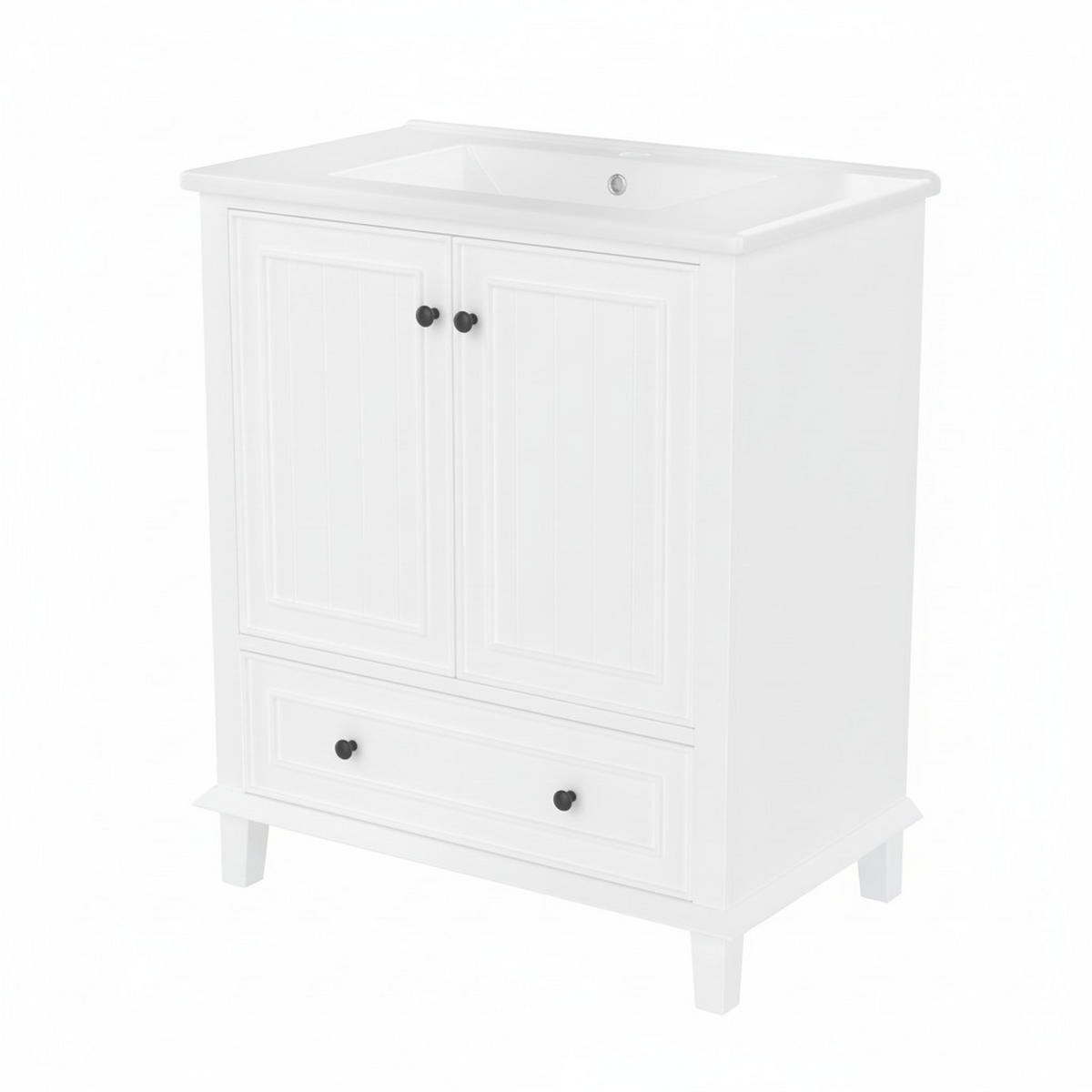 WASCHTISCHKOMBI Weiß mit Keramikbecken & Massivholzbeinen - Weiß, Keramik/Holzwerkstoff (76/87/46cm) - Urban Meuble