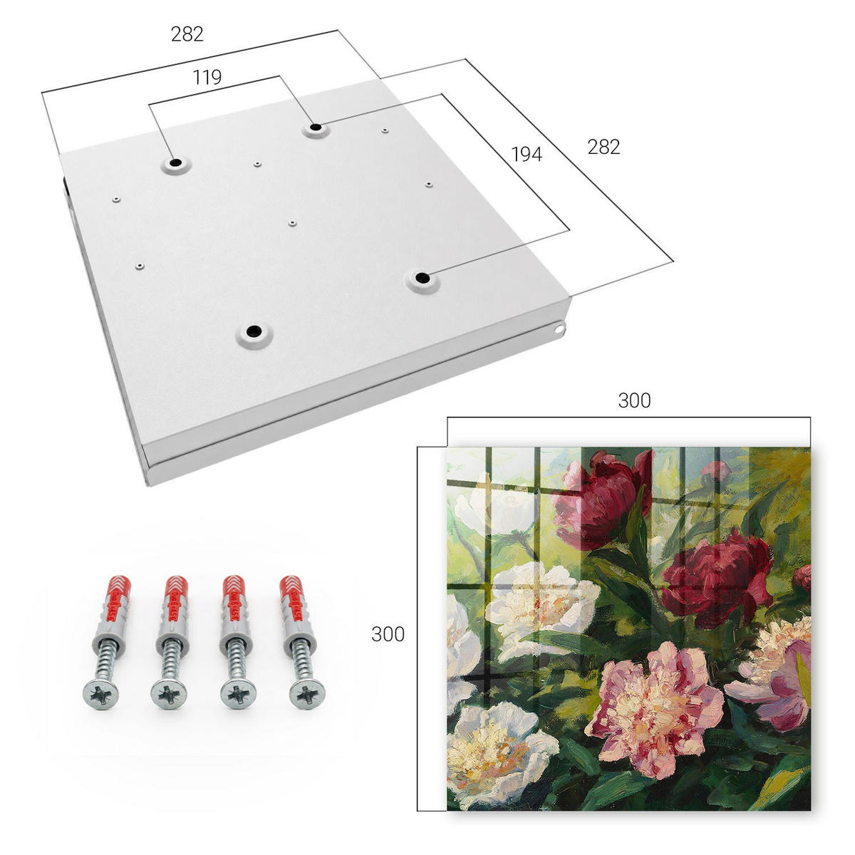 SCHLÜSSELBOX Weiß 30x30 cm – Türöffnung nach rechts - Bunte Blumen - Grün, Metall (30/30/5cm) - TULUP