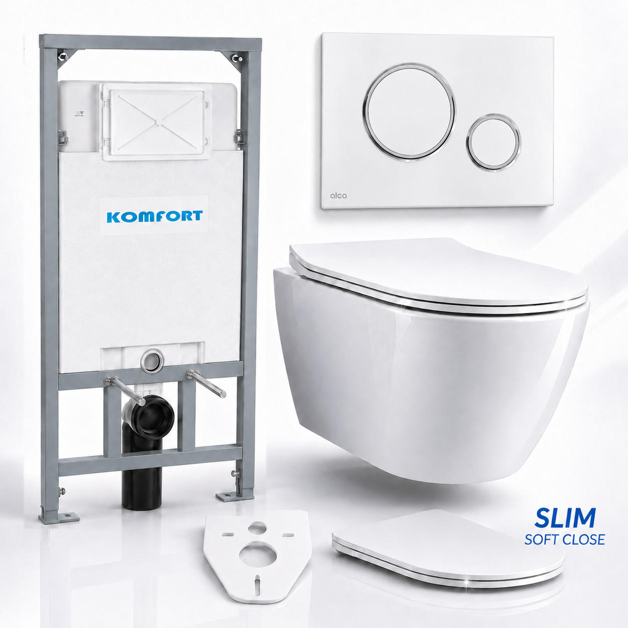 WC-SET ROLO Weiß, Slim-Sitz, Vorwandelement und Betätigungsplatte M771 Chrom THIN - Weiß, Keramik (53/119.5/48.5cm) - bad land