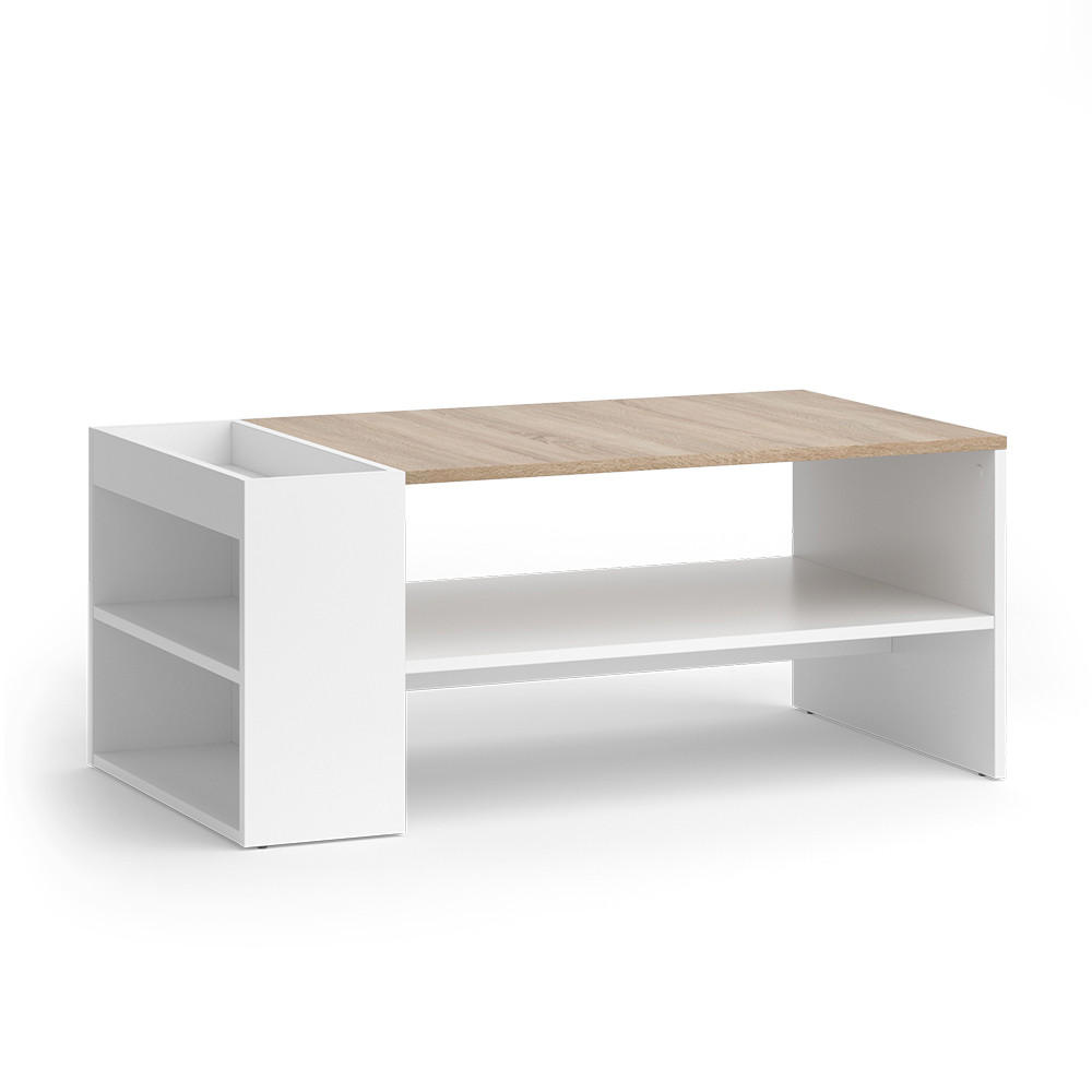 COUCHTISCH Wido Weiß/Sonoma 100 x 55 cm mit Regalen - Weiß, Holzwerkstoff (55/100/42cm) - Vicco