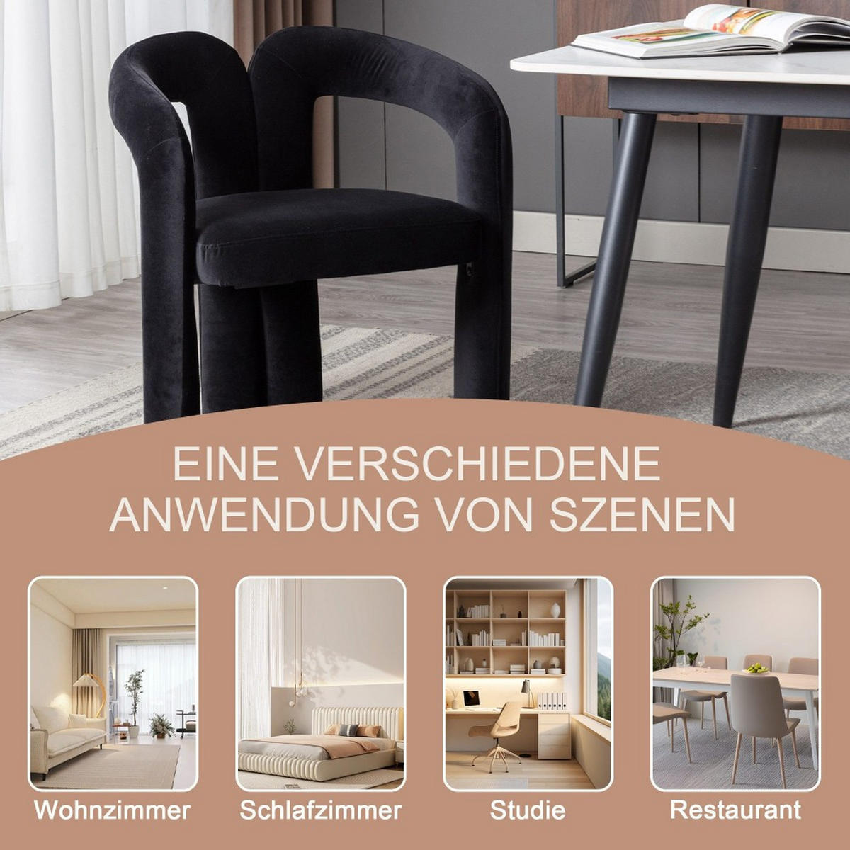 ARMLEHNENSTUHL 2 Set Esszimmerstuhl,M-Form Polsterstuhl,Schwarz - Schwarz, Textil (50.5/71/64cm) - LVHOM