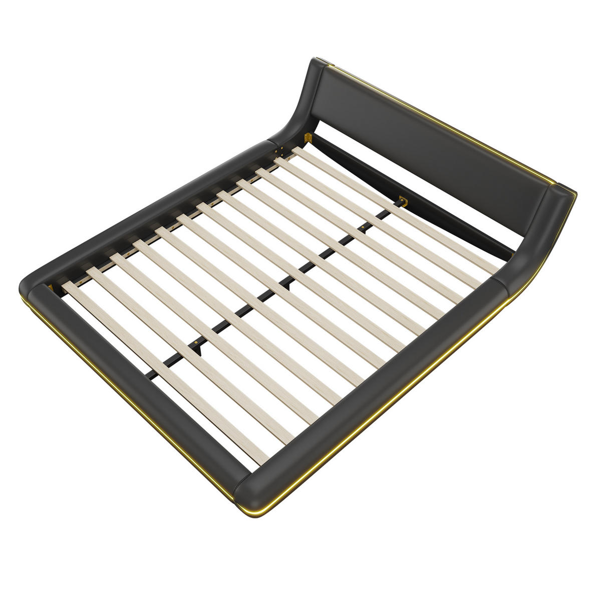 BETT 160/200 cm aus PU in Schwarz – inkl. Lattenrost und LED-Beleuchtung - Schwarz, Kunststoff (160/200cm) - BEAOK