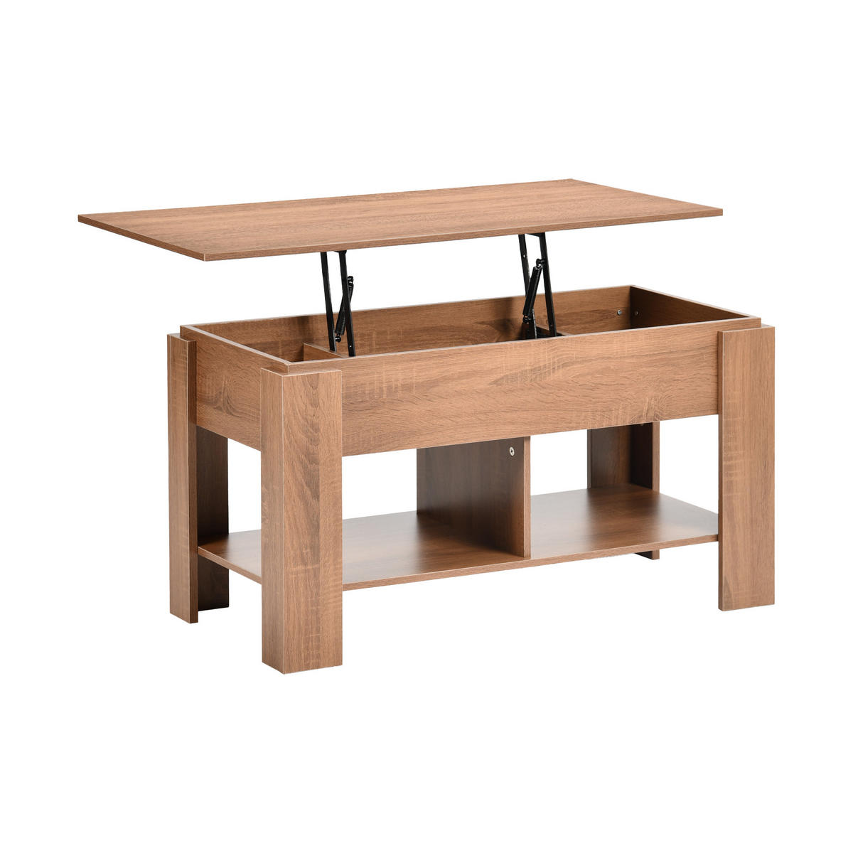 COUCHTISCH mit Lift-Top, Stauraum und Ablagefach, Eiche Optik - Braun, Holz (96/50/47cm) - Urban Meuble