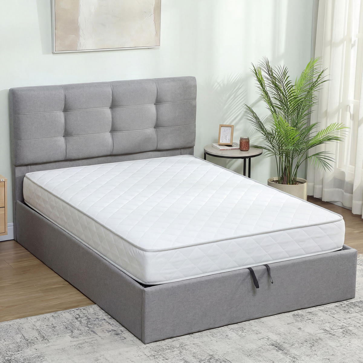 BETT 140x190 cm DE-14637 mit Lift-Stauraum und gepolstertem Kopfteil Grau - Grau, Textil (140/190cm) - ComfortXL