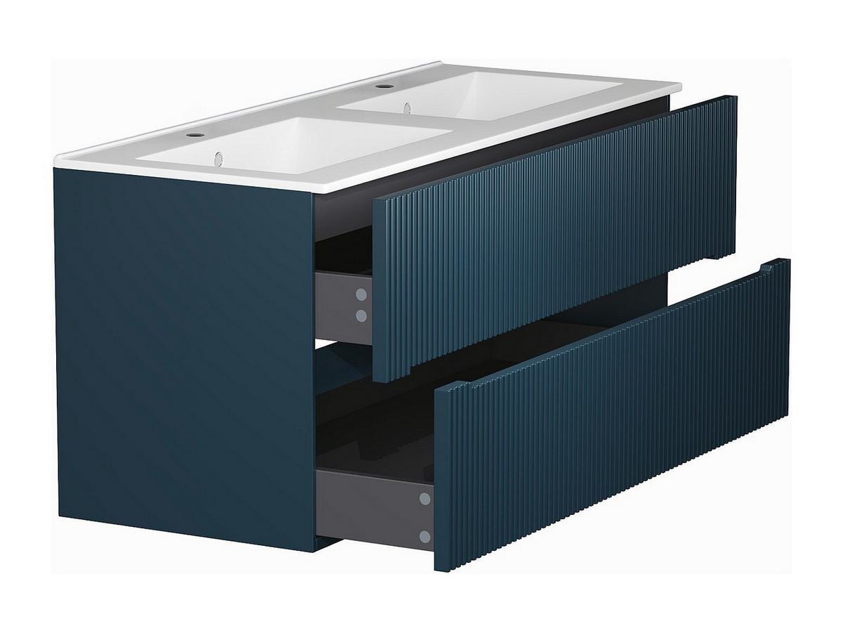 DOPPELWASCHTISCH - 120cm x 45.5cm - MDF - marineblau - PAVANI - Blau, Holz (120/55/45.5cm) - Vente-Unique