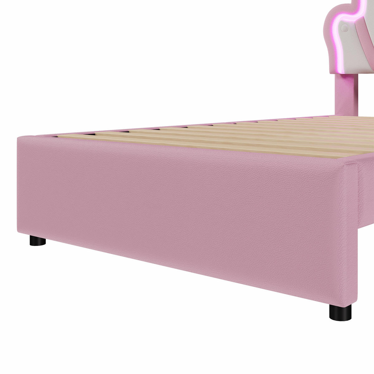 POLSTERBETT 90x200cm Rosa PU Fernbedienung Kronenform 2 Schubladen - Pink, Holz (90/200cm) - FLIEKS