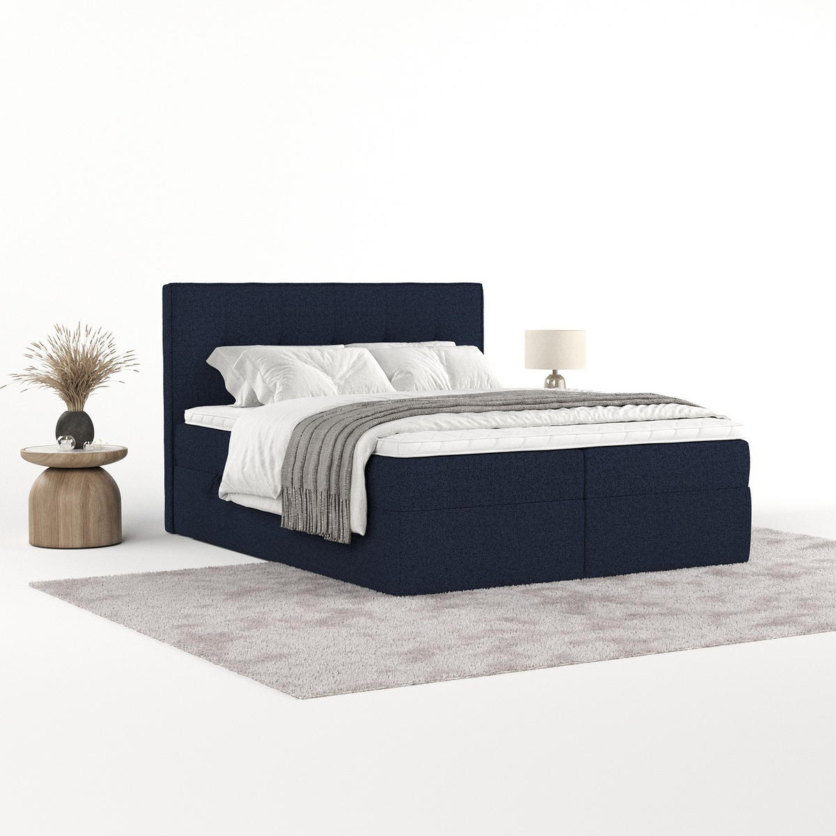 BOXBETT Mireo 140/200 cm Marineblau im Riva Stoff - Schwarz/Dunkelblau, Holz/Holzwerkstoff (140/200cm) - AltaBeds