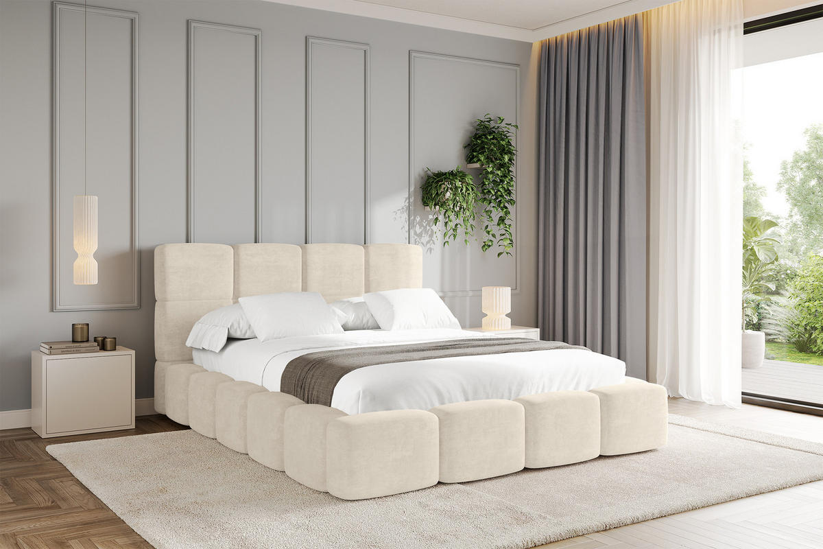 POLSTERBETT mit Bettkasten und Lattenrost, Bett mit Kopfteil, Boxbett ohne Matratze, Doppelbett mit Stauraum - NATA 120x200 Beige - Cappuccino, Holzwerkstoff/Textil (120/200cm) - ALTDECOR