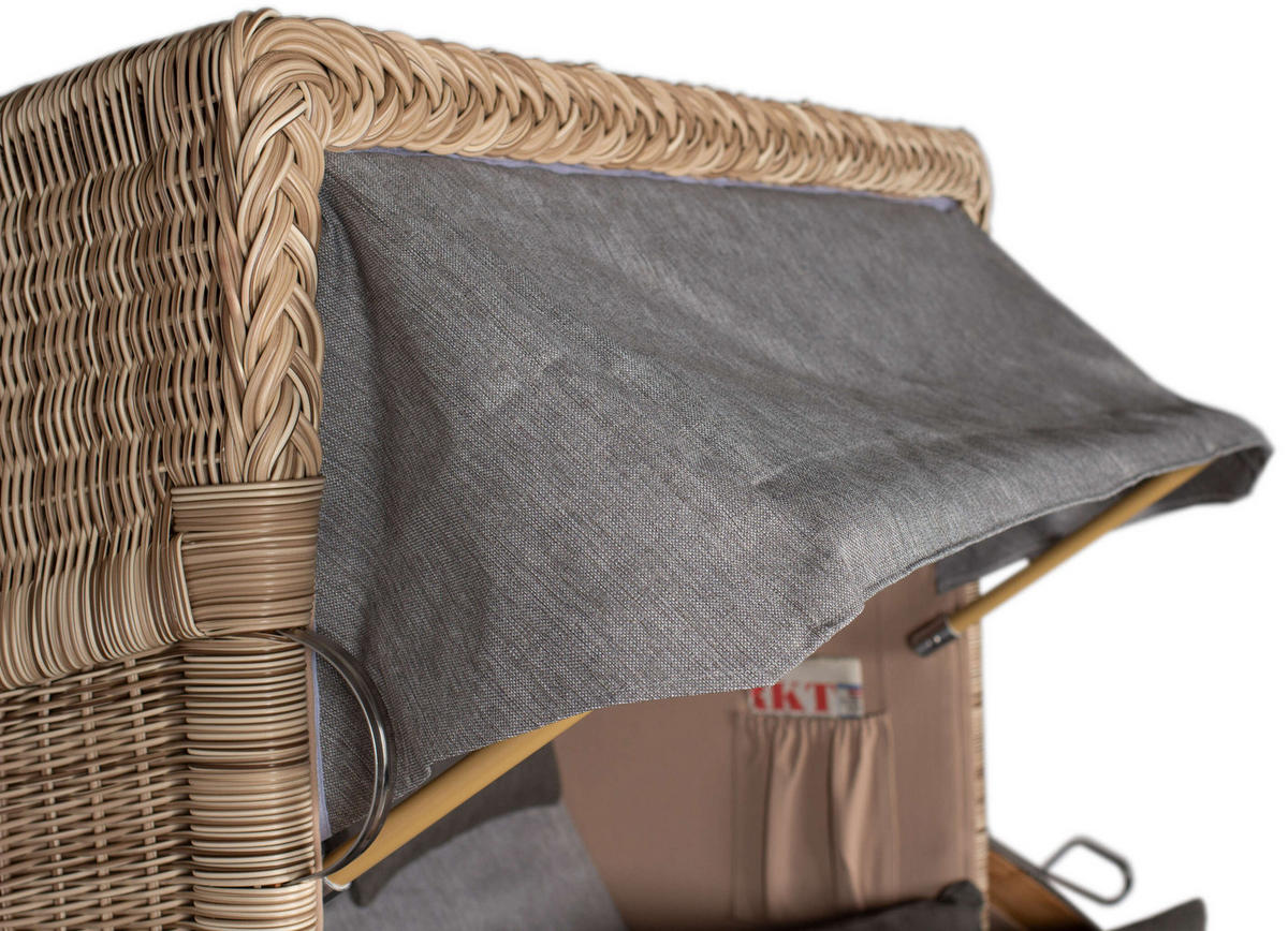 STRANDKORB Düne 2-Sitzer Teak Shell Bullauge - Braun/Grau, Holz/Metall (125/170/80cm) - Mr. Deko