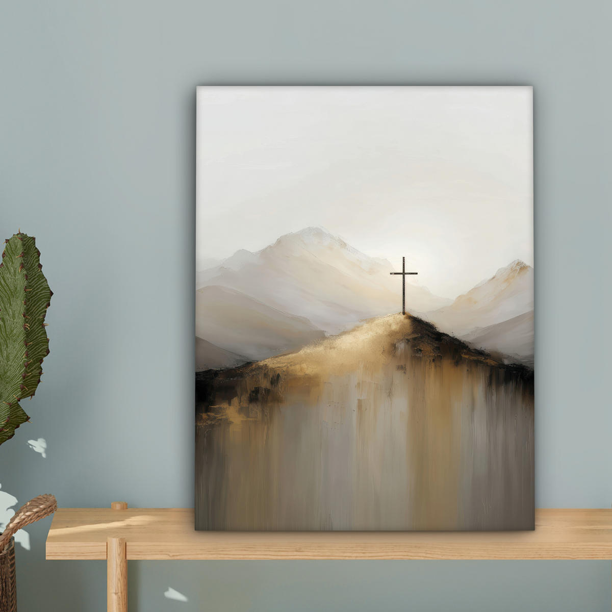 LEINWANDBILD Hügel - Abstrakt - Kreuz - Christentum Room Decor 30x40 cm - Beige, Textil (30/40cm) - MuchoWow