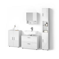 BADMÖBEL-SET Ronco Weiß Hochglanz 4 Teile, mit Schubladenschrank und Midischrank - Weiß Hochglanz/Weiß, Holzwerkstoff (80/58/41cm) - Livinity®