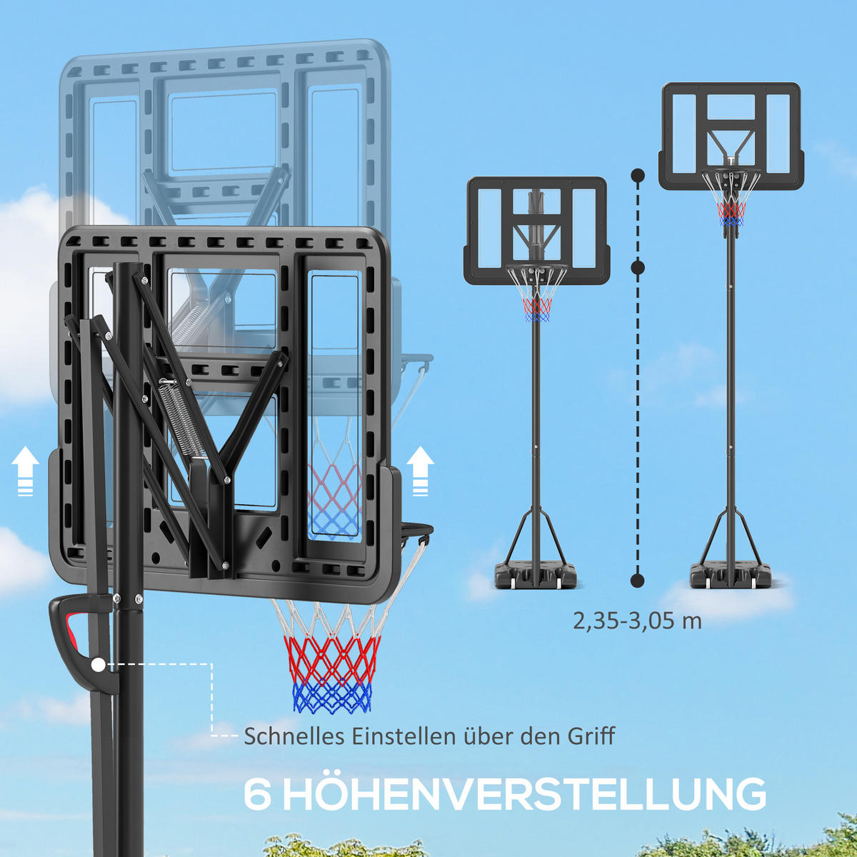 BASKETBALLSTÄNDER DE-10357 höhenverstellbar 235-305 cm Schwarz - Schwarz, Metall (75/110cm) - ComfortXL