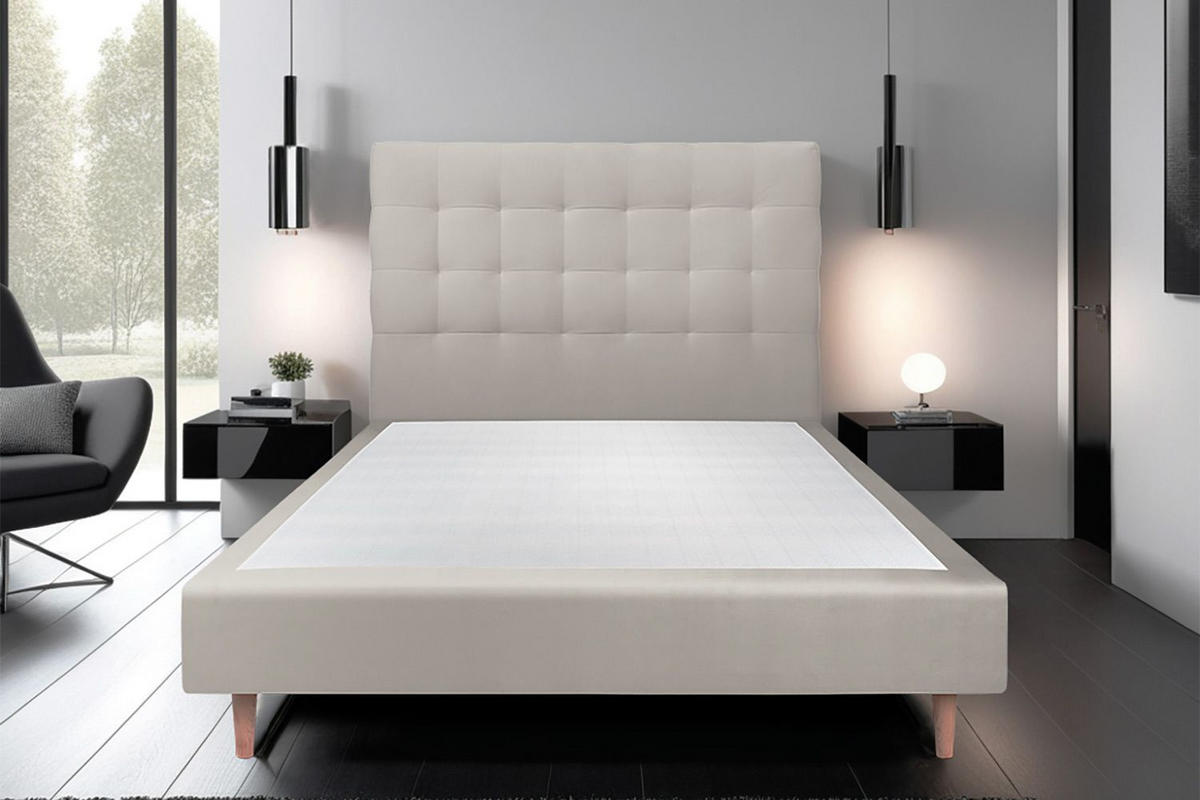 KOPFTEIL gepolstert - Gesteppt – taupefarbener Samtstoff - 140 cm - Taupe/Beige, Holz (140/120/10cm) - Sommeil de Plomb