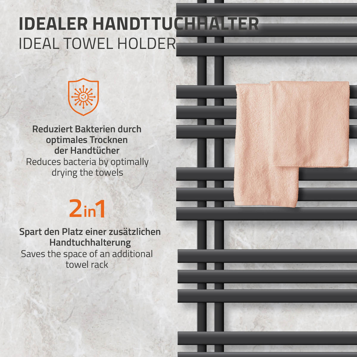 BADHEIZKÖRPER elektrisch Iron EM 500x1200 mm Anthrazit mit Heizstab 1200W - Anthrazit, Metall (50/120/3cm) - LuxeBath