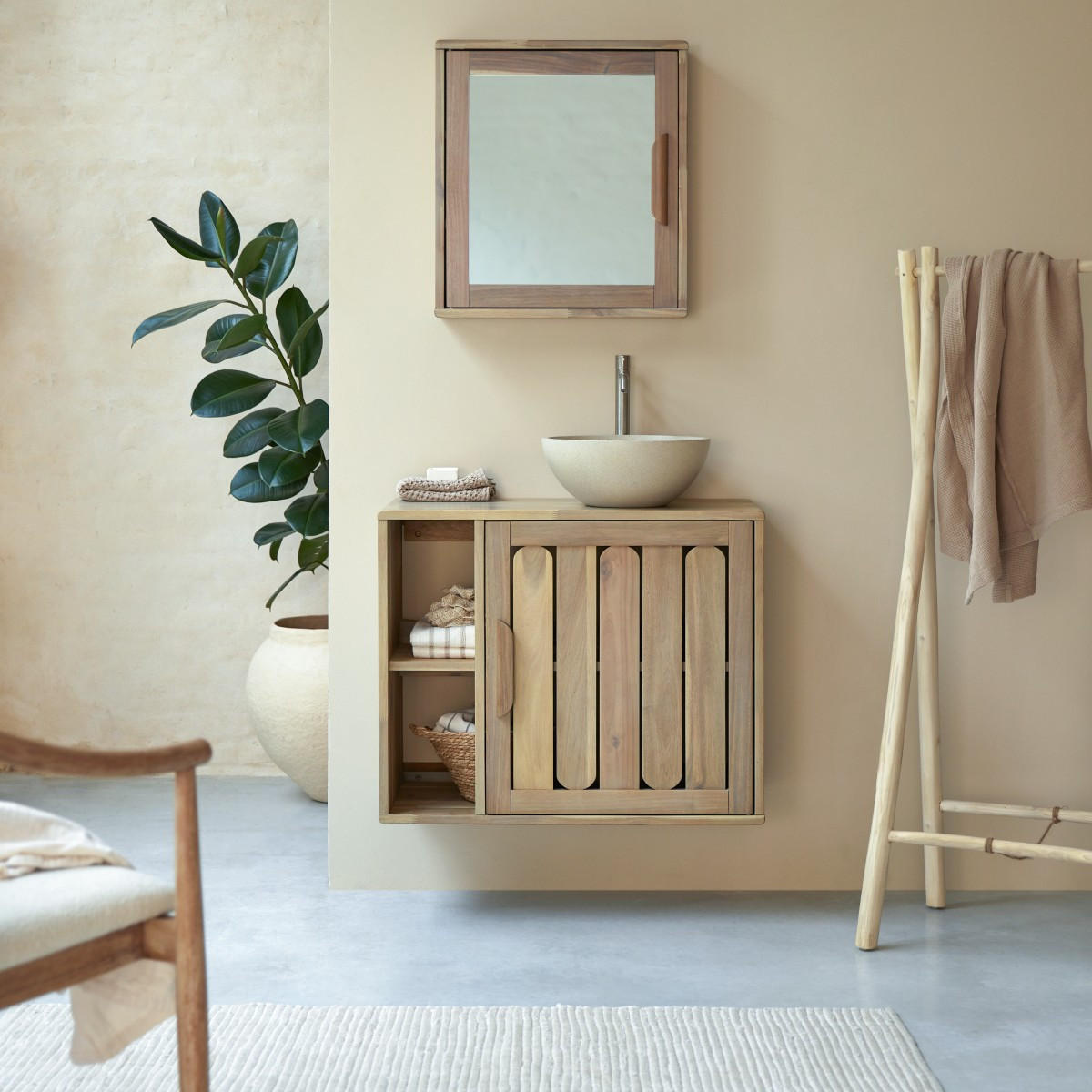 BADEZIMMERMÖBEL Lila Natur aus Akazie - Naturfarben, Holz (80/65/40cm) - Tikamoon