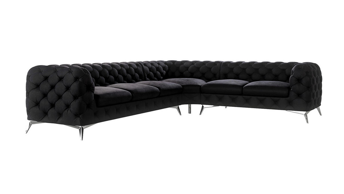 ECKSOFA Chesterfield Laura Schwarz Samt - Silberfarben/Schwarz, Holz/Textil (323/264cm) - S-Style Möbel
