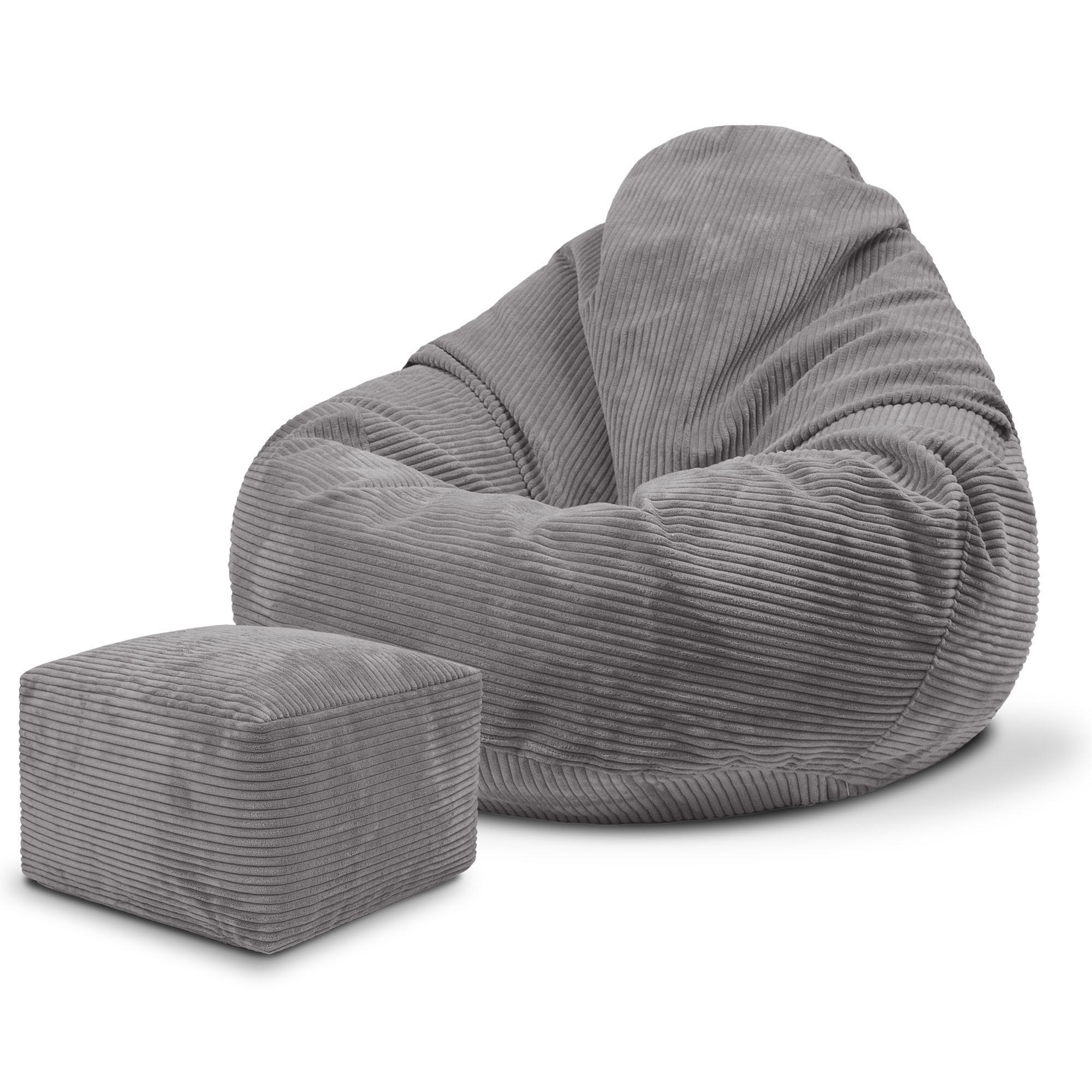 SITZSACK PARADISE MIT FUßSTÜTZE Kordsamt 2-tlg Frost Gray S - Grau, Textil (70/70/70cm) - Dreamroots