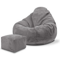 SITZSACK PARADISE MIT FUßSTÜTZE Kordsamt 2-tlg Frost Gray S - Grau, Textil (70/70/70cm) - Dreamroots