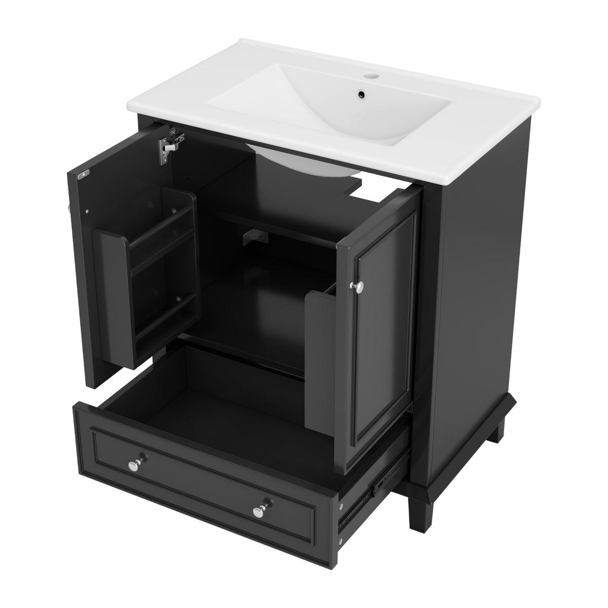 WASCHTISCHKOMBI 73x45x87 cm Schwarz aus Keramik & Spanplatte mit Waschbecken & Soft-Close Schublade - Schwarz, Holzwerkstoff (73/87/45cm) - Modfu