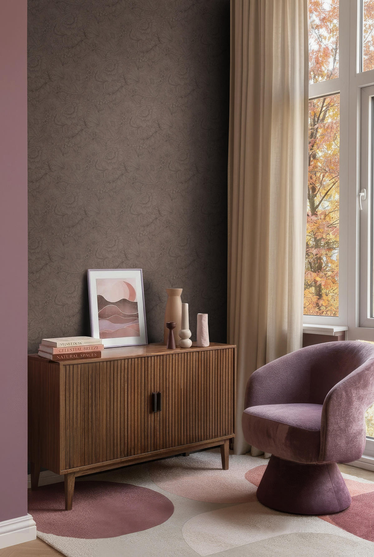 TAPETE Blumenmuster 50 x 900 cm - Braun, Papier (50/900cm) - ESTAhome