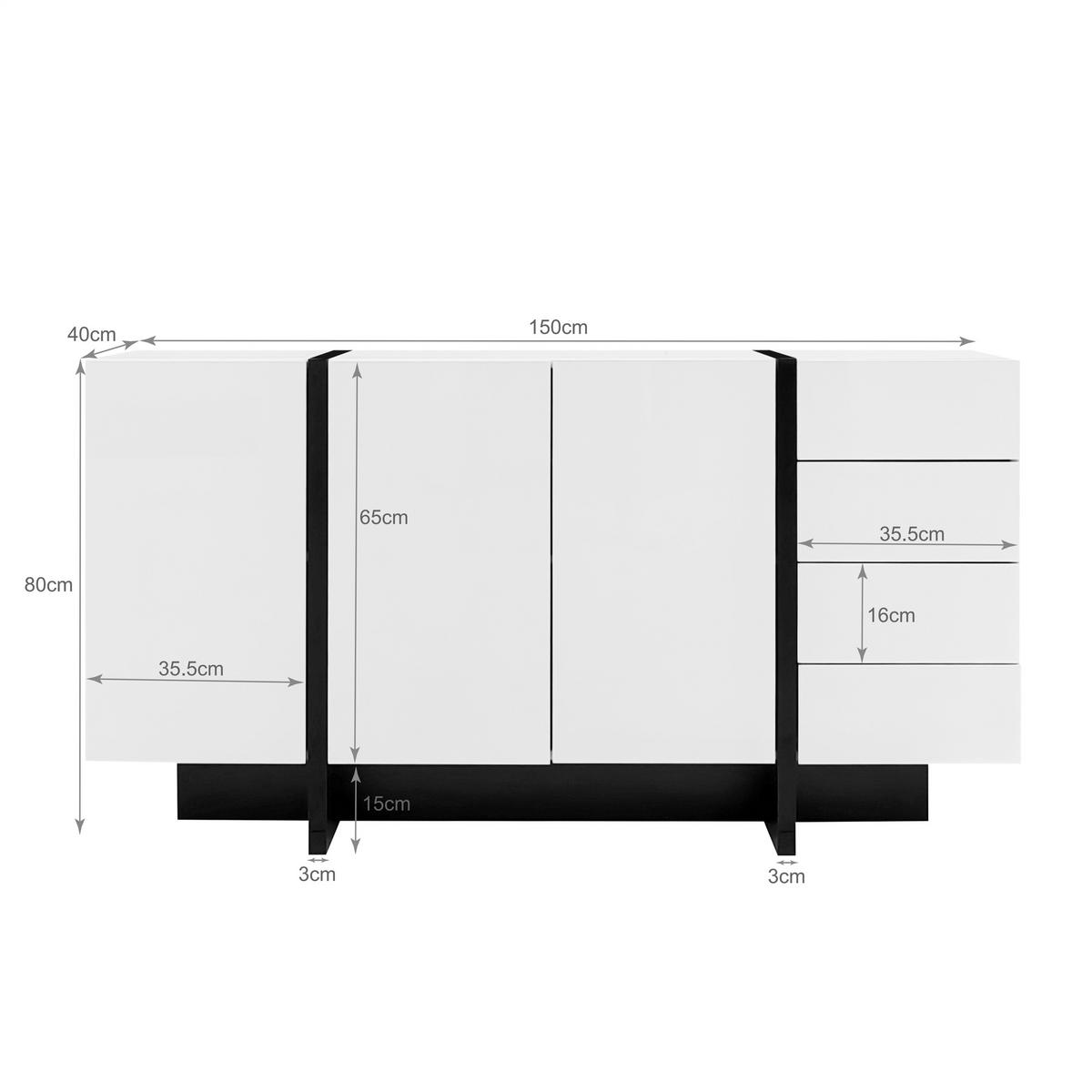 SIDEBOARD Hochglanz Weiß 2 Türen 4 Schubladen Modern - Weiß, Holzwerkstoff (40/80.5/150cm) - FLIEKS