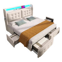 POLSTERBETT 180/200 cm Beige mit LED-Kopfteil und USB-C Ladefunktion - Beige, Textil (180/200cm) - OKWISH