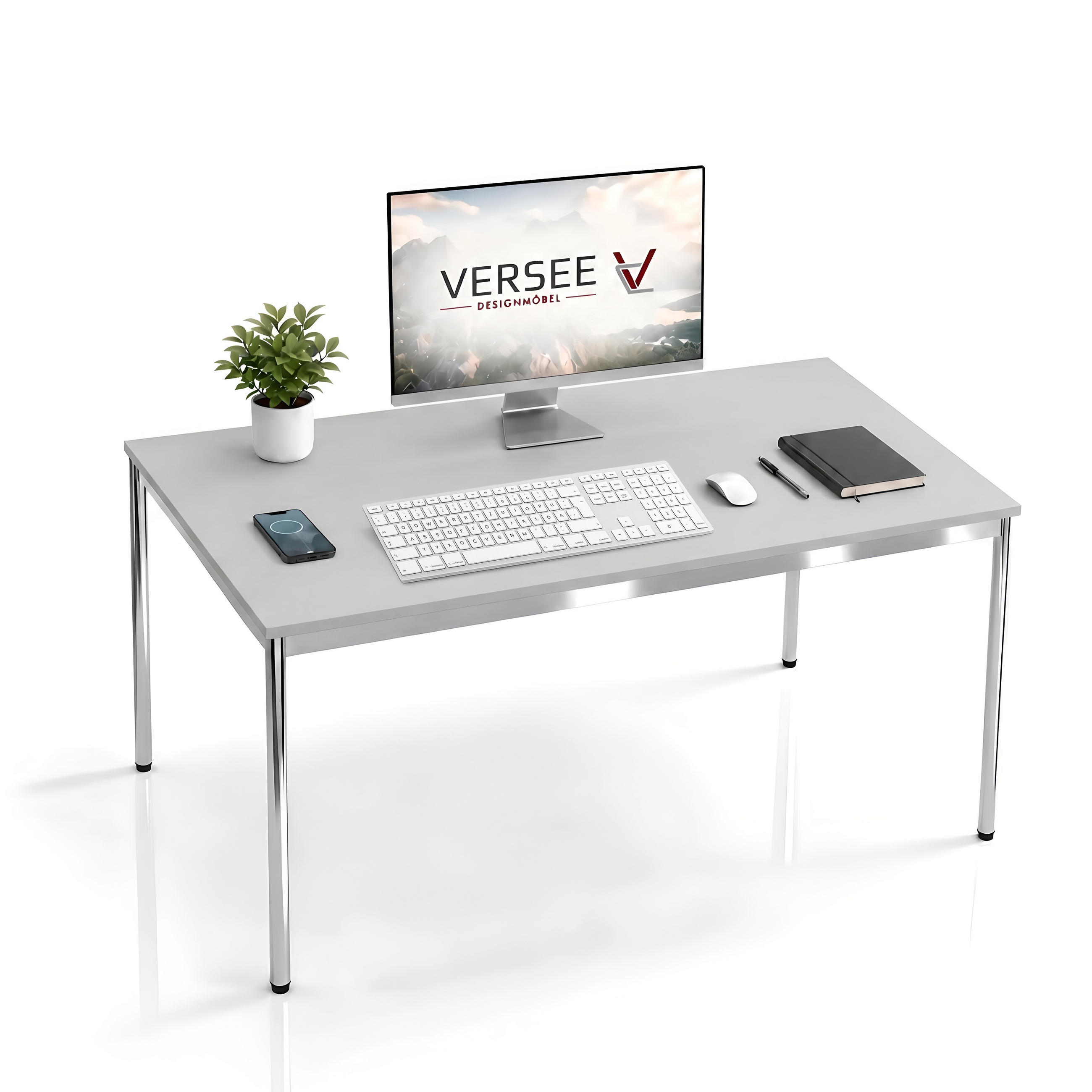 SCHREIBTISCH VST1 120 x 60 cm Lichtgrau – höhenverstellbar - Chromfarben/Grau, Holzwerkstoff (120/60/75.5cm) - Versee