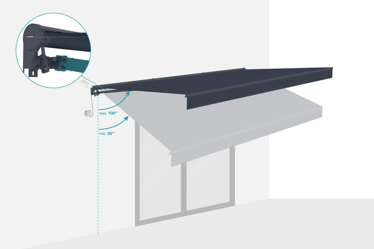 HALBKASSETTENMARKISE Fazzio Graue 5m x 3m motorisierte - Premium-Leinwand 320g/m² - Grau, Metall (500/270/300cm) - Cazeboo