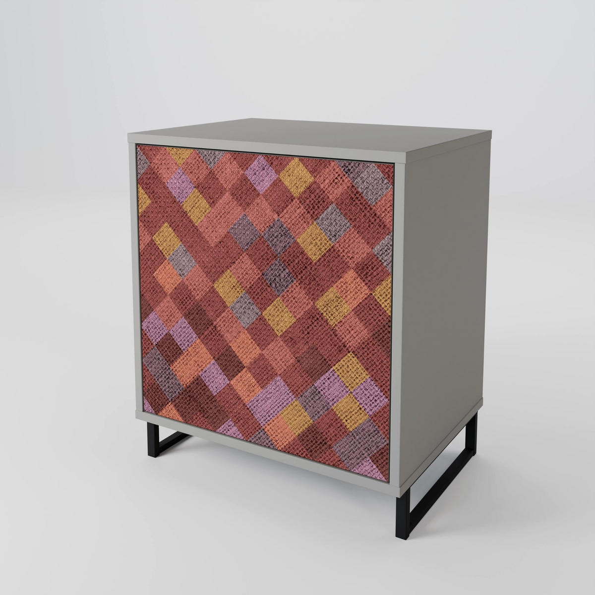 SIDEBOARD PAINTED SQUARES, Grau, 57,5x42x75,5 cm, Goldfarbene Metallfüße - Goldfarben/Multicolor, Holzwerkstoff/Metall (57.5/75.5/42cm) - SpaceRebels