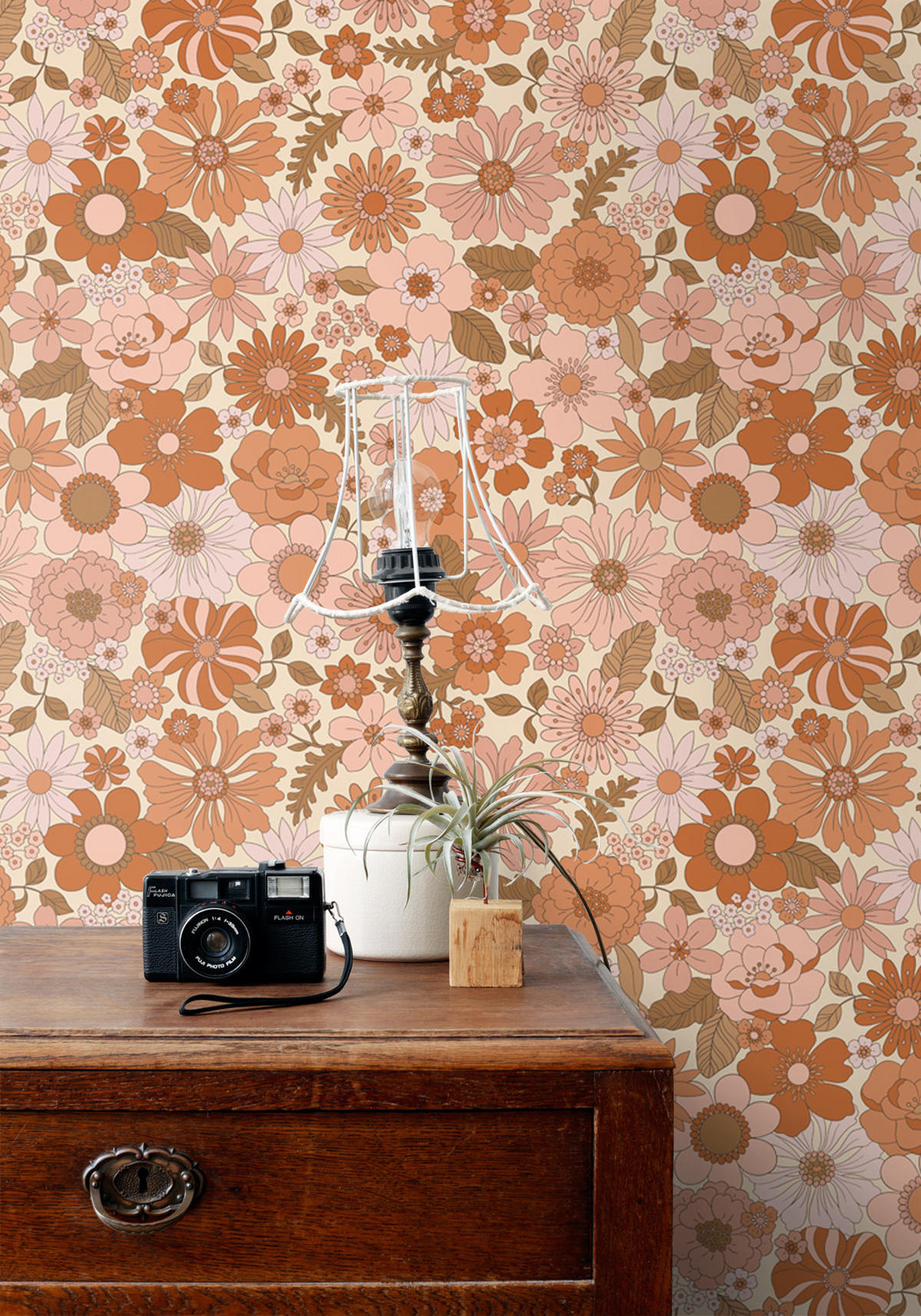 TAPETE Retro Blumen 53 cm x 10.05 m - Terracotta, Papier (53/1000cm) - ESTAhome