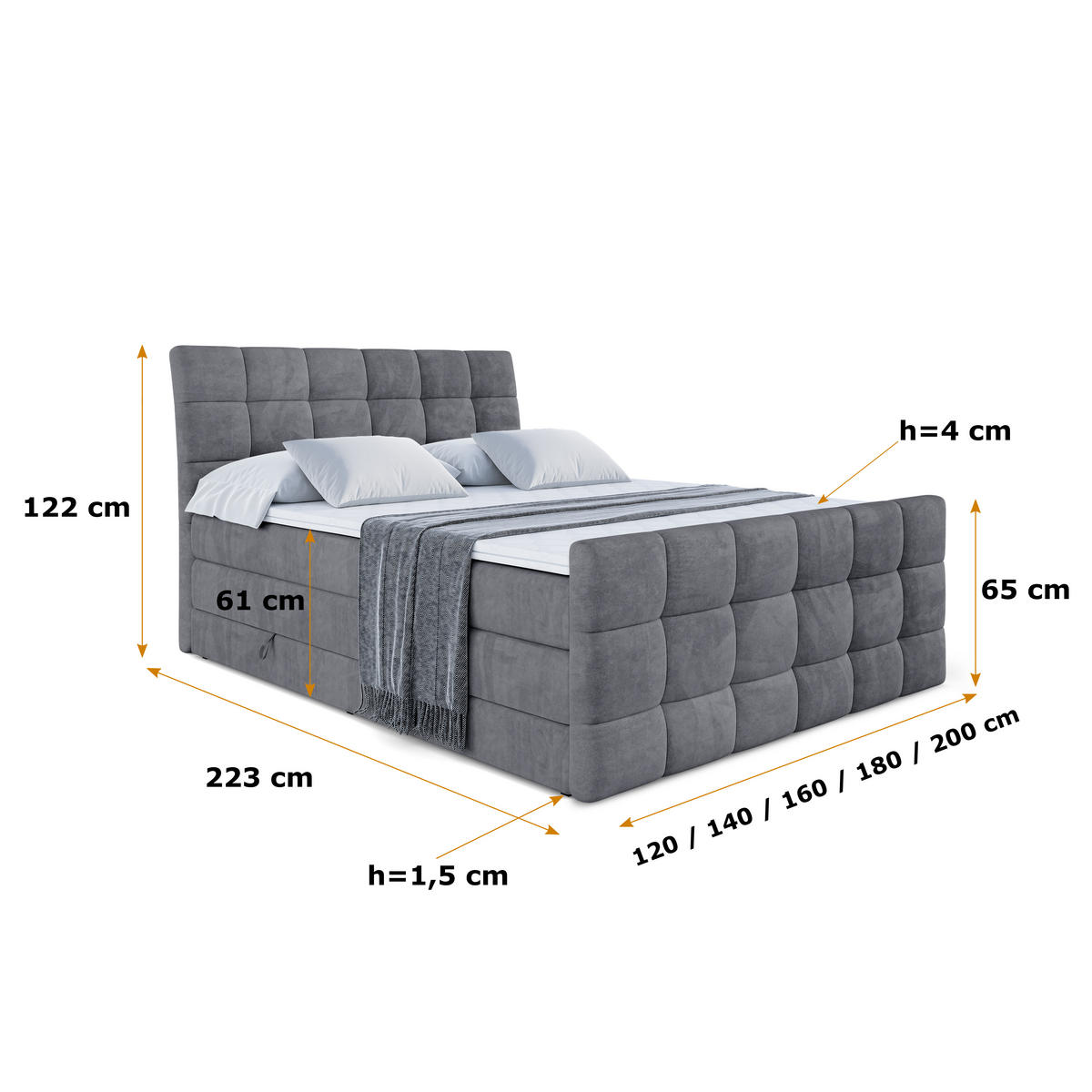 BOXSPRINGBETT BRUGO-Z KING - 180 x 200 - H3/H4 - Dunkelgrau - Dunkelgrau, Holzwerkstoff (180/200cm) - ALTDECOR