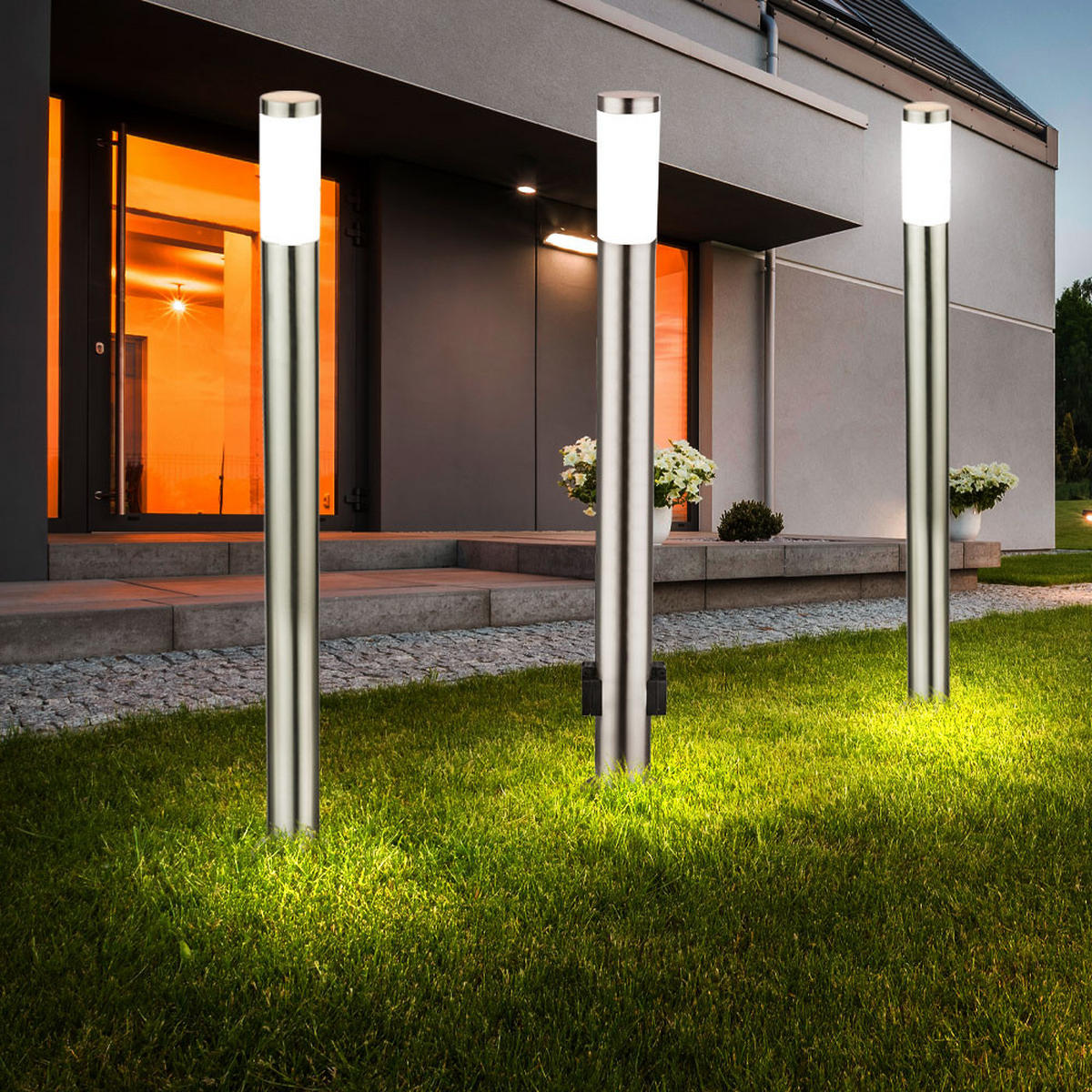 LED WEGELEUCHTE Edelstahl Silber BOSTON 3er Set - Silberfarben, Metall (13/13/110cm) - Globo Lighting