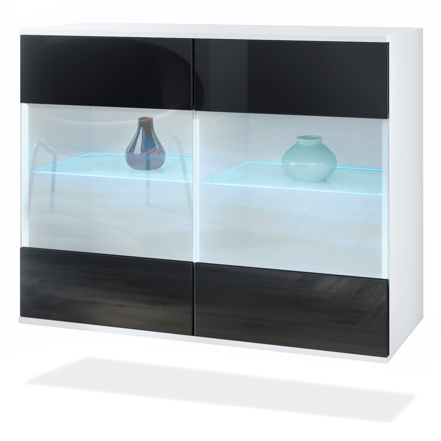 Vladon Kommode Schwarz Hochglanz 92.5x73.5x35 cm