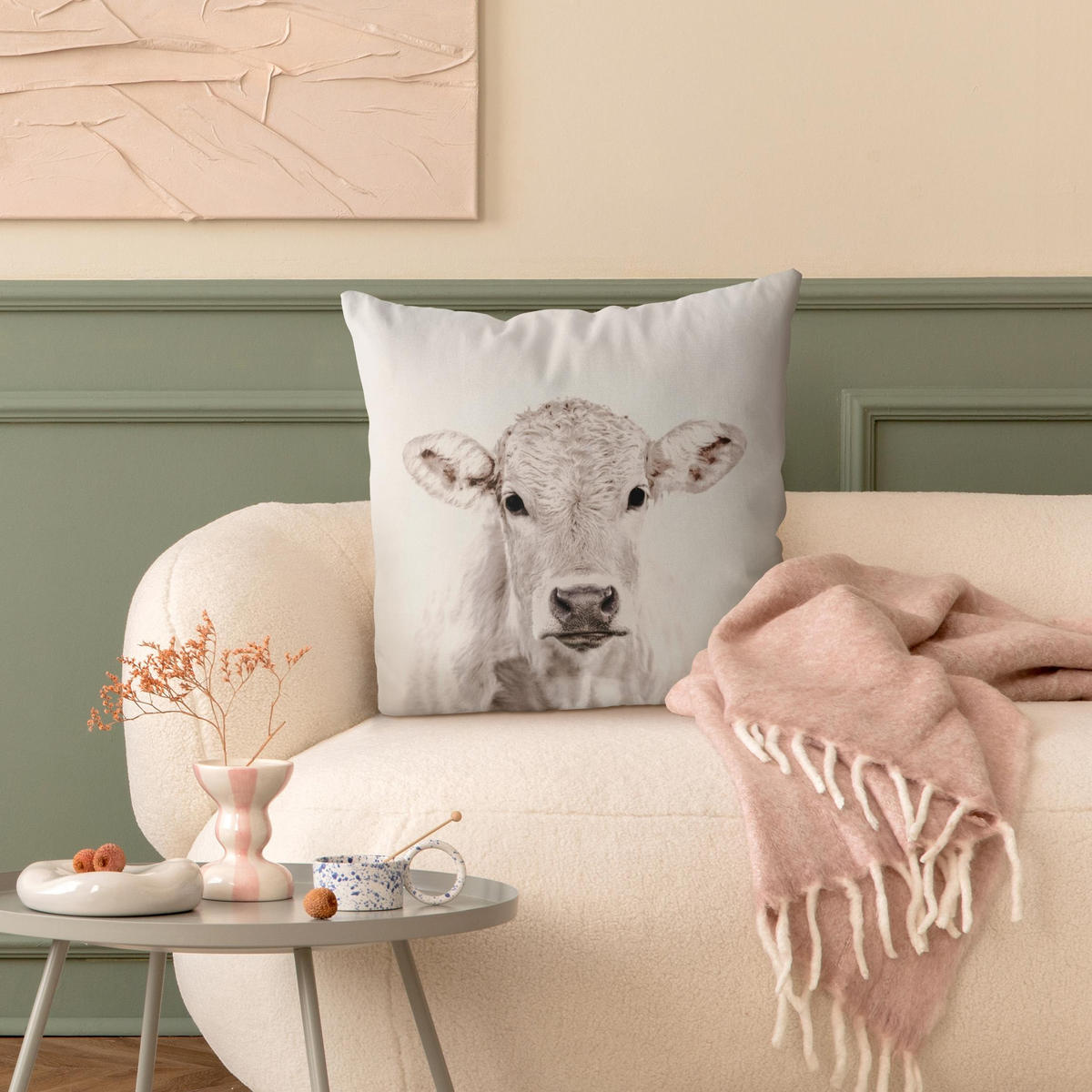 KISSENBEZUG Weißes Kalb 40/40 cm - Grau, Textil (40/40cm) - Bilderwelten