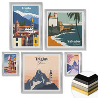 WANDBILDER 5er Set - 50x50 cm & 20x30 cm & 40x60 cm Silberner Rahmen - Blicke auf berühmte Orte am Meer - Silberfarben, Kunststoff (40/60cm) - ArtPrintCave