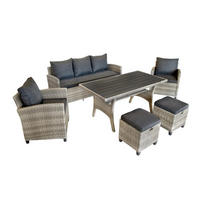 DININGLOUNGE-SET Alpina II Grau Polyrattan für 7 Personen - Grau, Naturmaterialien - Green Spirit
