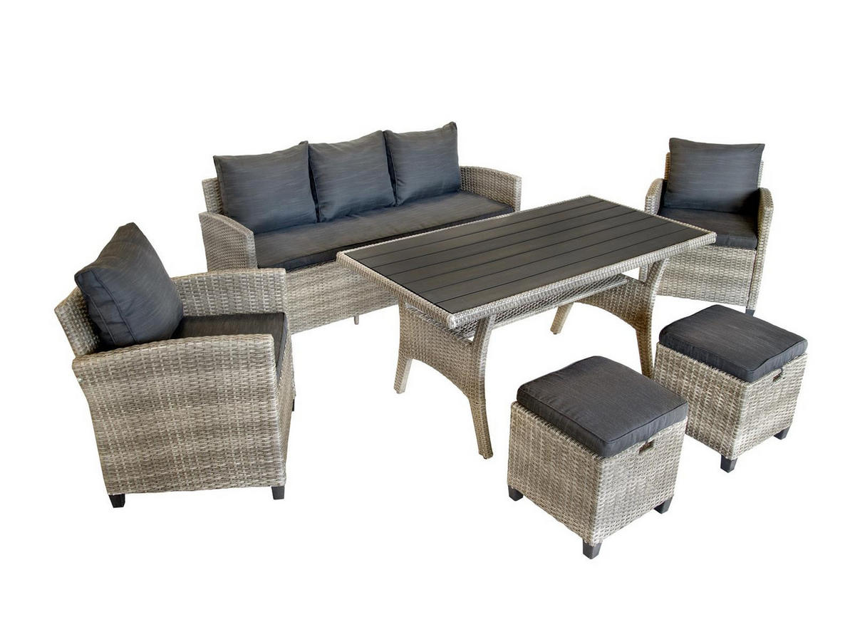 DININGLOUNGE-SET Alpina II Grau Polyrattan für 7 Personen - Grau, Naturmaterialien - Green Spirit
