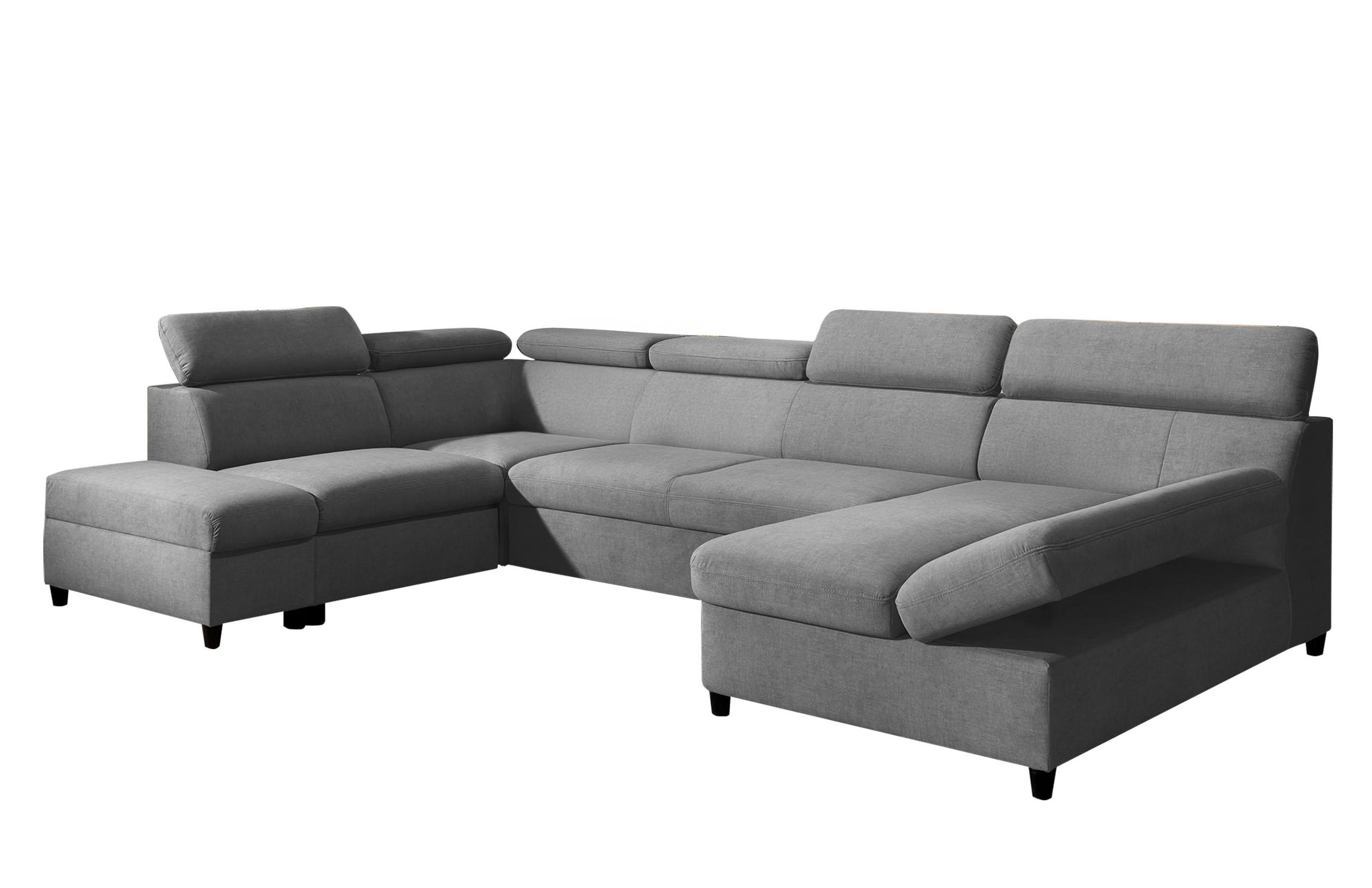 WOHNLANDSCHAFT Olettio Grau 342/205/96 cm – großes Sofa mit Schlaffunktion L - Schwarz/Grau, Holz/Textil (205/96/342cm) - AX Living