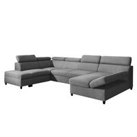 WOHNLANDSCHAFT Olettio Grau 342/205/96 cm – großes Sofa mit Schlaffunktion L - Schwarz/Grau, Holz/Textil (205/96/342cm) - AX Living