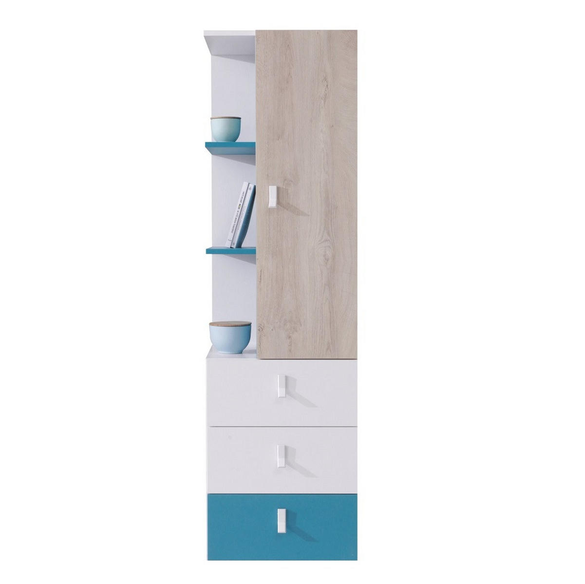 JUGENDZIMMER Space Set B mit Bett 90 x 200 - Weiß-Eiche-Türkis - Türkis/Eichefarben, Holzwerkstoff (135/190/135cm) - QMM TraumMöbel